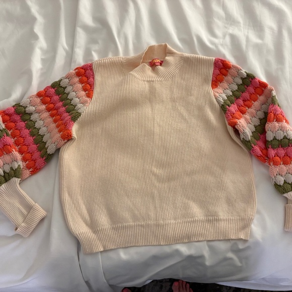 EUC Anthropologie THML Striped Crochet Sleeves Sweater in Large--Boho, Indie - Picture 1 of 2